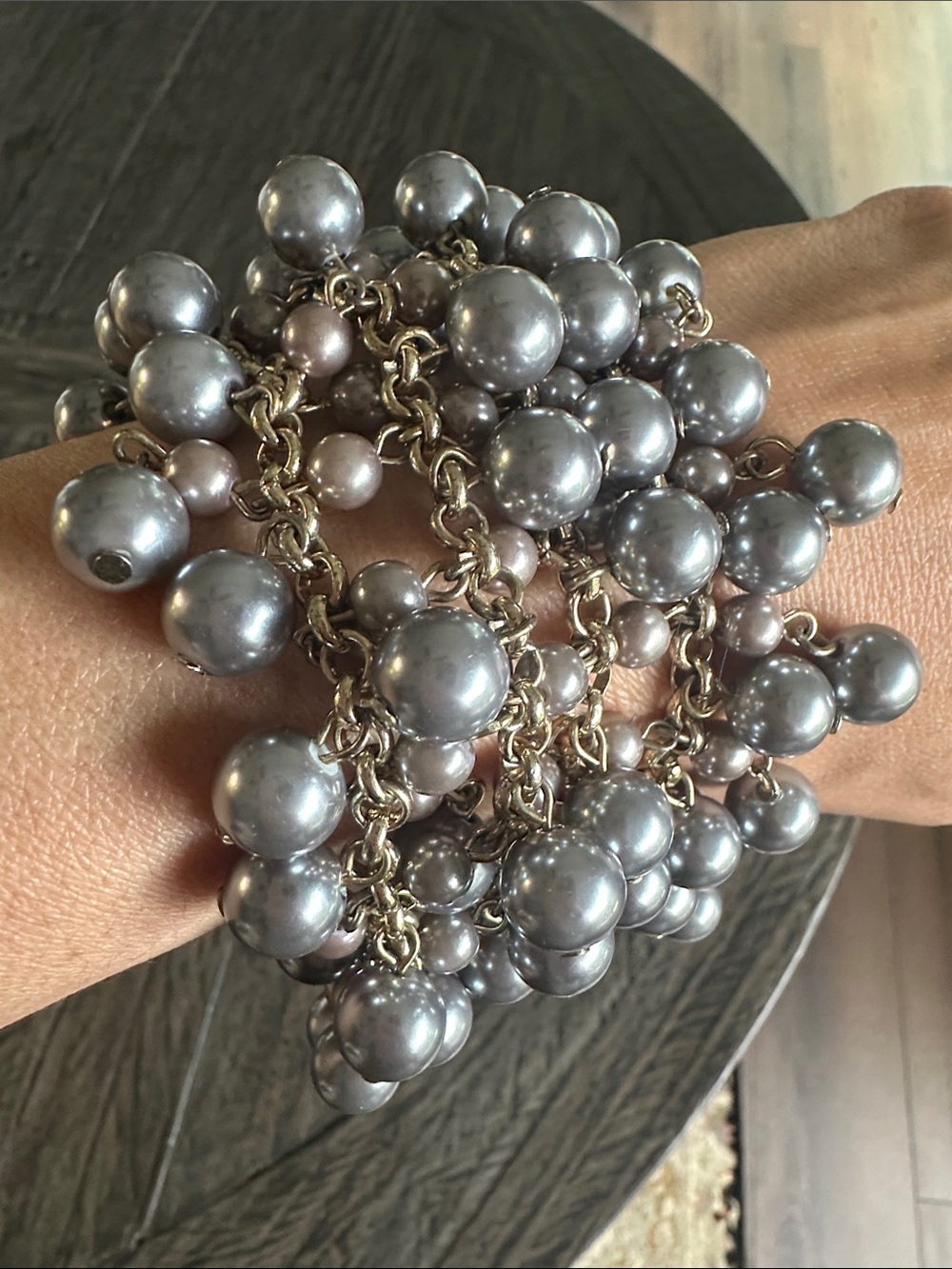 BCBG Multi-Strand Pearl Charm Bracelet in Grey and Mauve